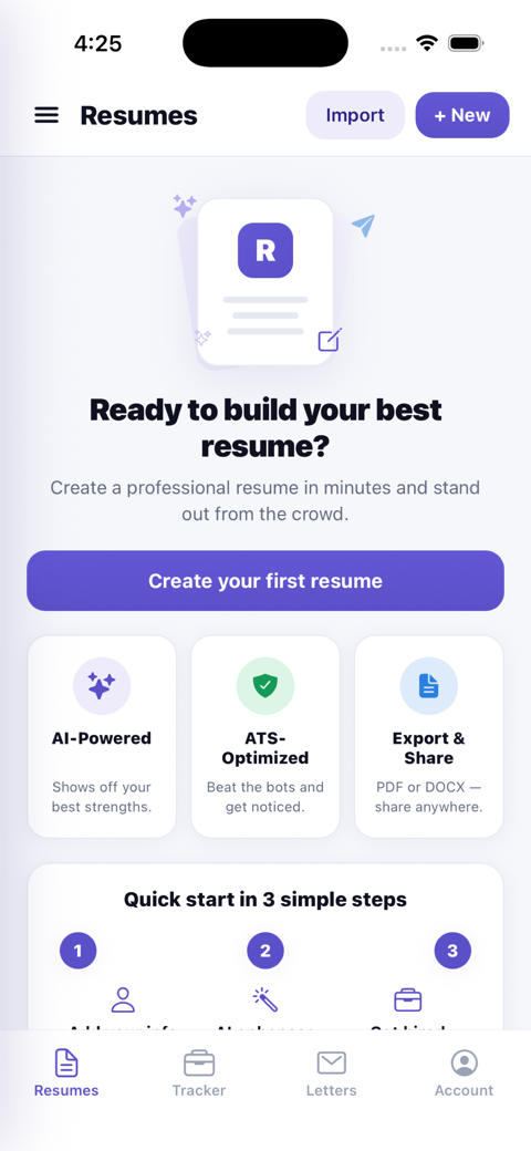 Build and manage resumes in the ResumesKey app