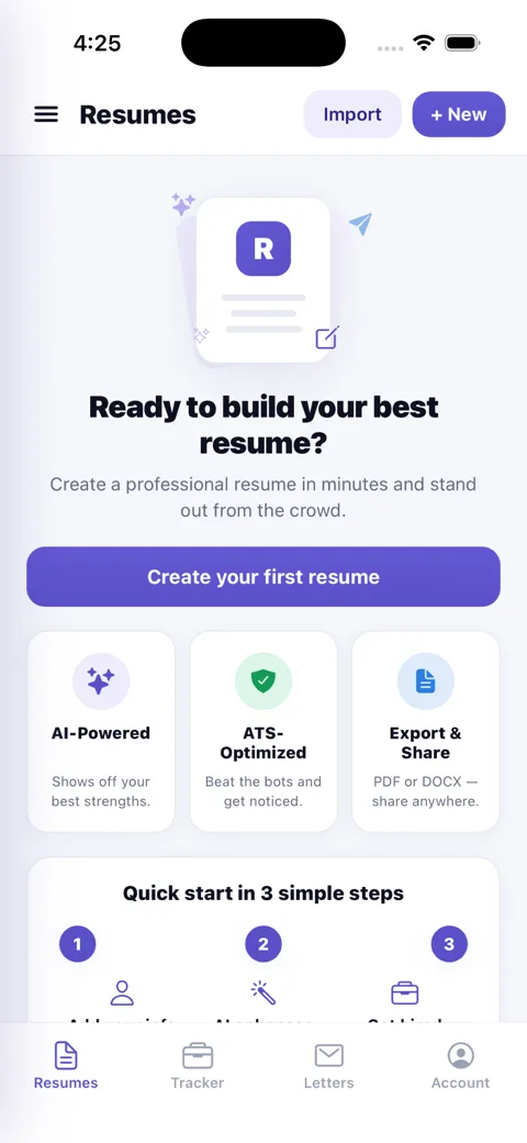 Build and manage resumes in the ResumesKey app